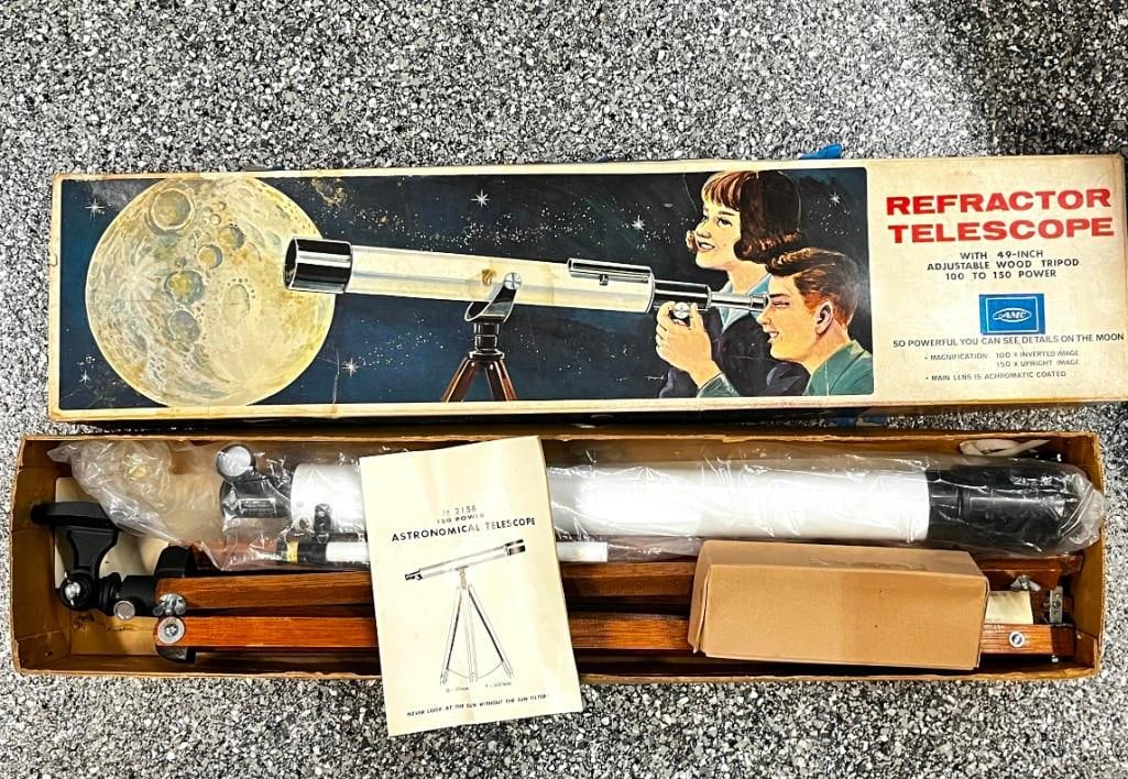 Vintage AMC Refractor Telescope with 49" Wood Tripod in Box 150 Power Japan (1 of 4)