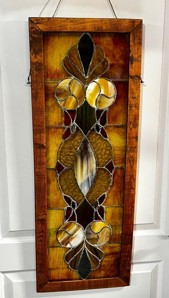 Antique Stained Glass Window in Wood Frame (1 of 2)