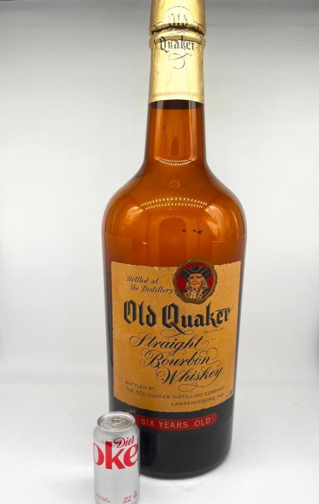 Vintage Old Quaker Glass Whiskey Store Advertising 29in x 10in Display (1 of 4)