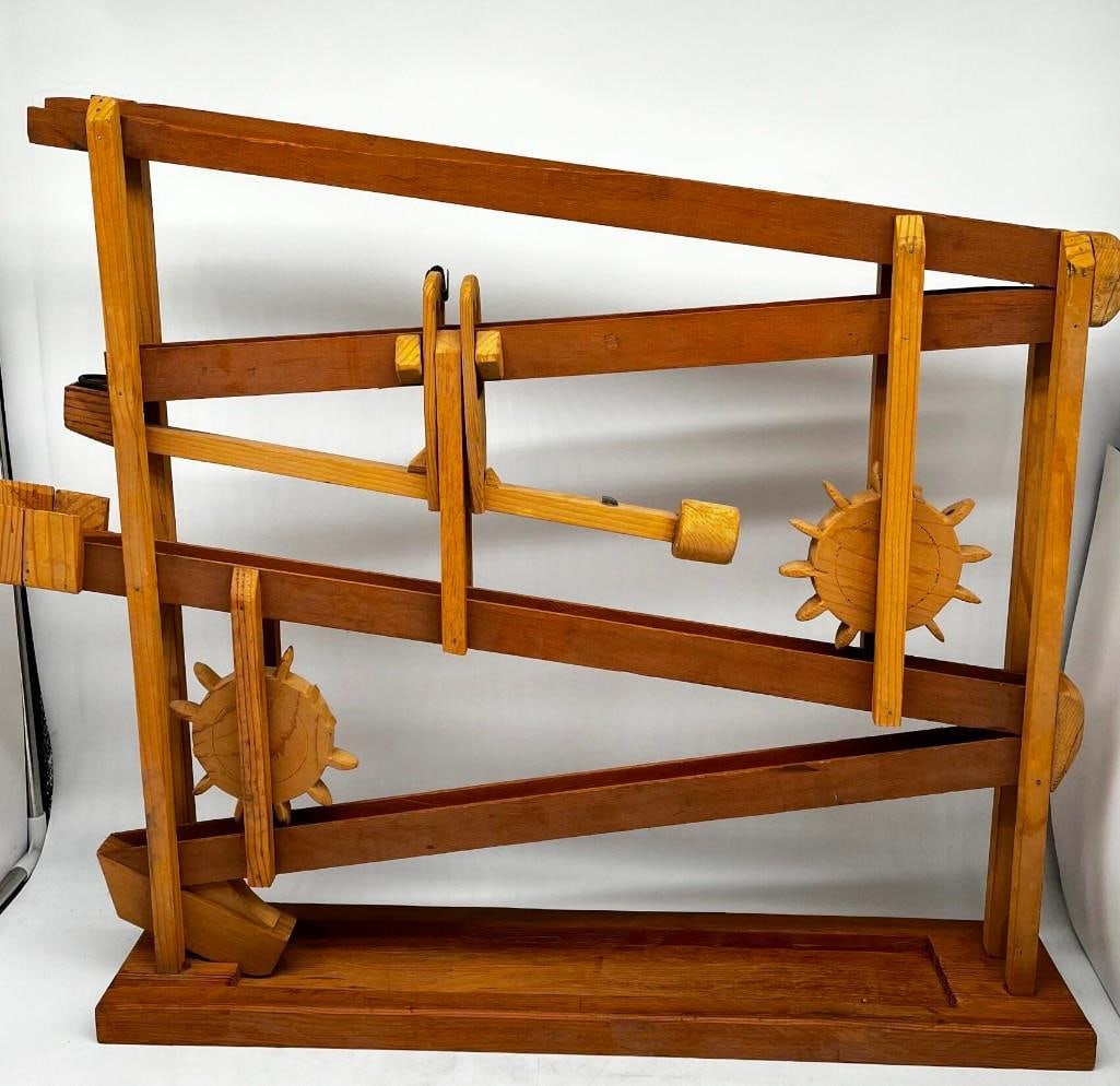 Vintage Hand Made Wooden Marble Run Rube Goldberg Machine (1 of 3)
