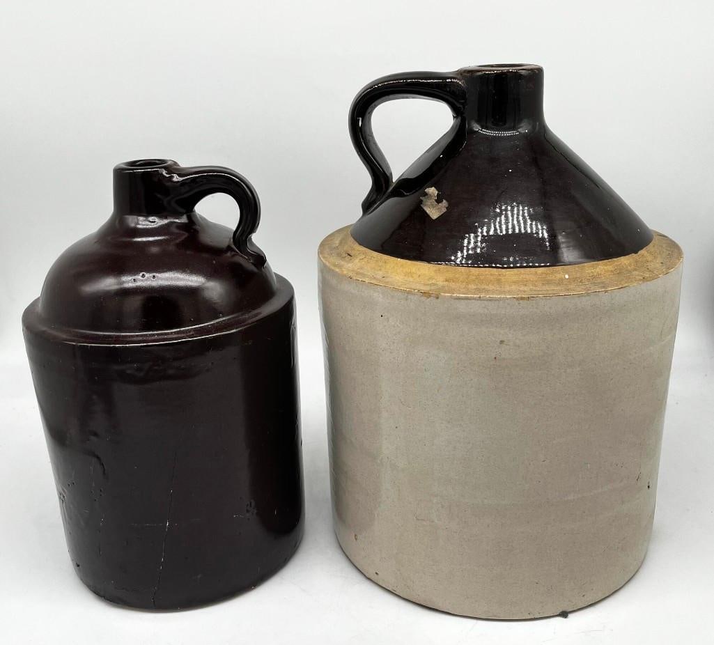2 Stoneware Pottery Moonshine / Whiskey Jugs Primitive Containers (1 of 7)