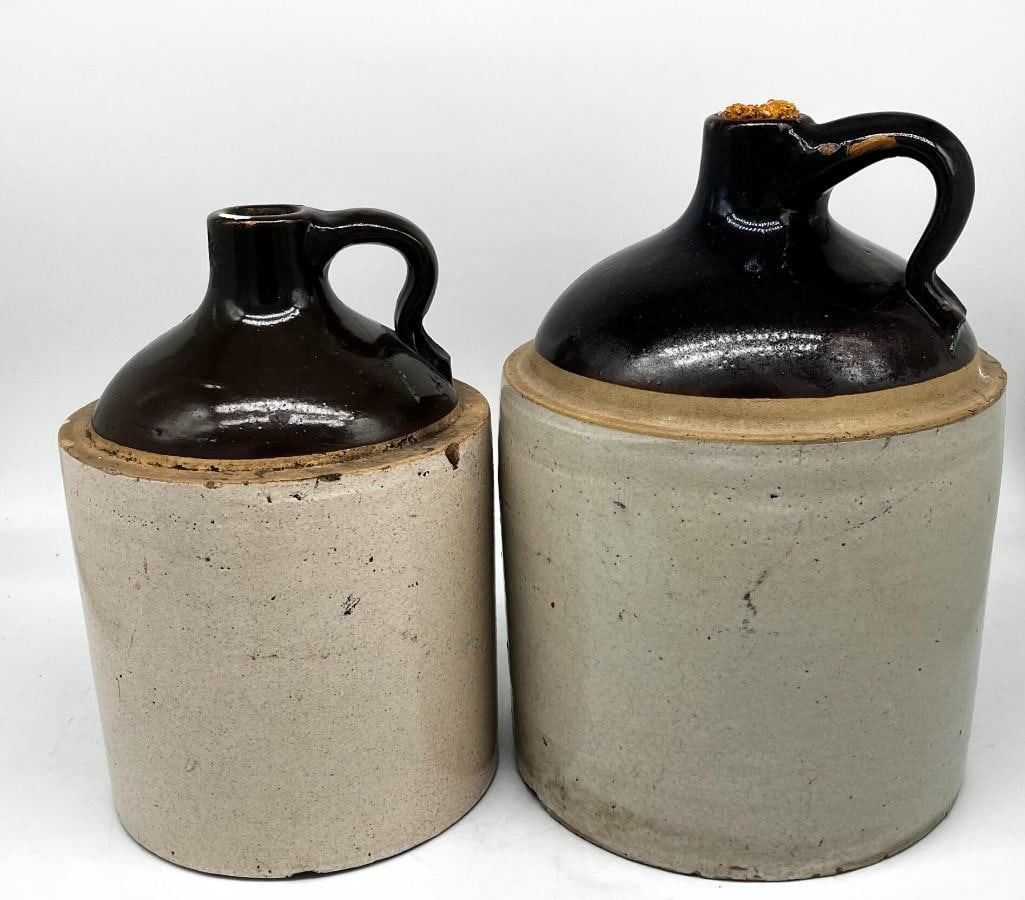 2 Stoneware Pottery Moonshine / Whiskey Jugs 1 gallon and 2 gallon (1 of 6)