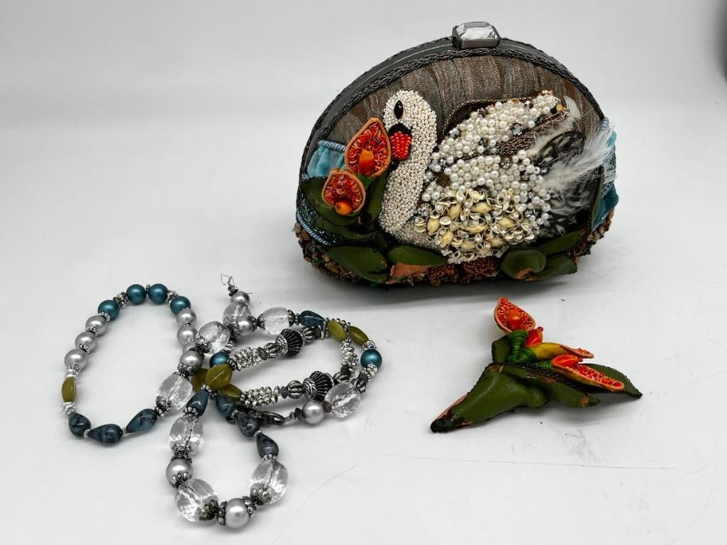 Mary Frances "Swan" Embellished Beaded Purse Handbag for Parts or Repair (1 of 6)