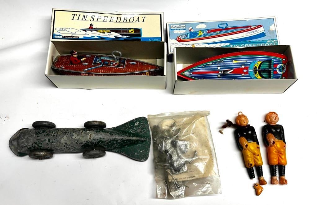 2 Vintage Schylling Tin Wind-up Boats, Civil War Imrie Aluminum Racecar & more (1 of 5)