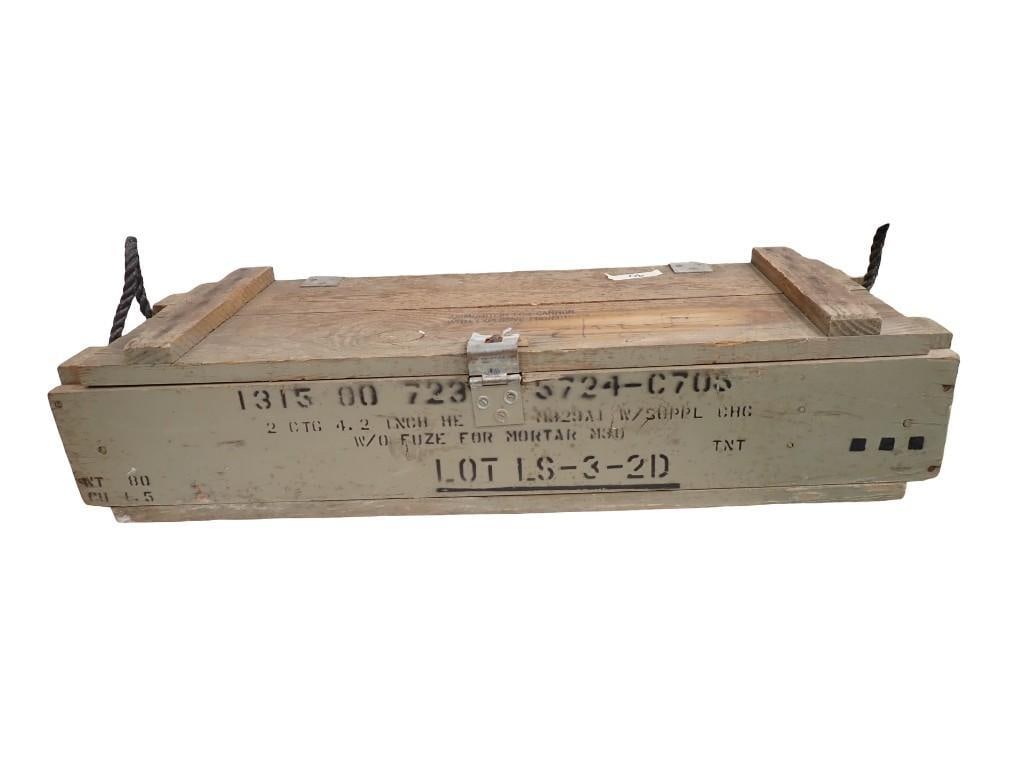 Empty Ammunition Wooden Box For Cannon: Empty Ammunition Wooden Box For Cannon Most likely WW2.32 x 12 in. All pictures are considered part of the description and should be examined carefully by bidders. Live Auctioneers is now offering Liv