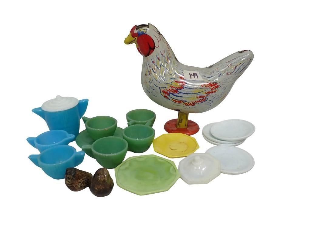 Wyandotte Tin Litho Toy Chicken with Childrens China, Tea Set Jadeite and more (1 of 5)