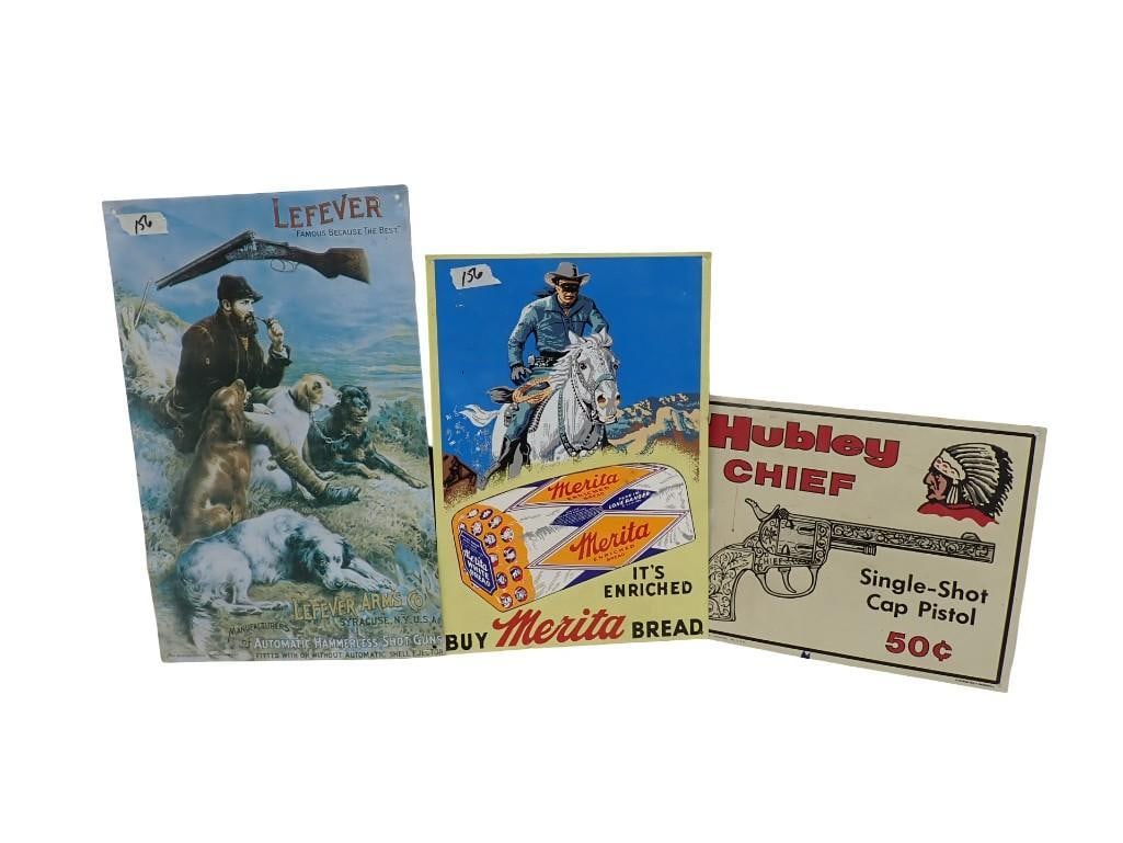 3 Vintage Metal Advertising Signs Hubley ChieF, Lefever & Merita: 3 Vintage Metal Advertising Signs Hubley ChieF, Lefever & Merita good condition, 10 x 14, 11" x 16" and 9" x 12" All pictures are considered part of the descripti