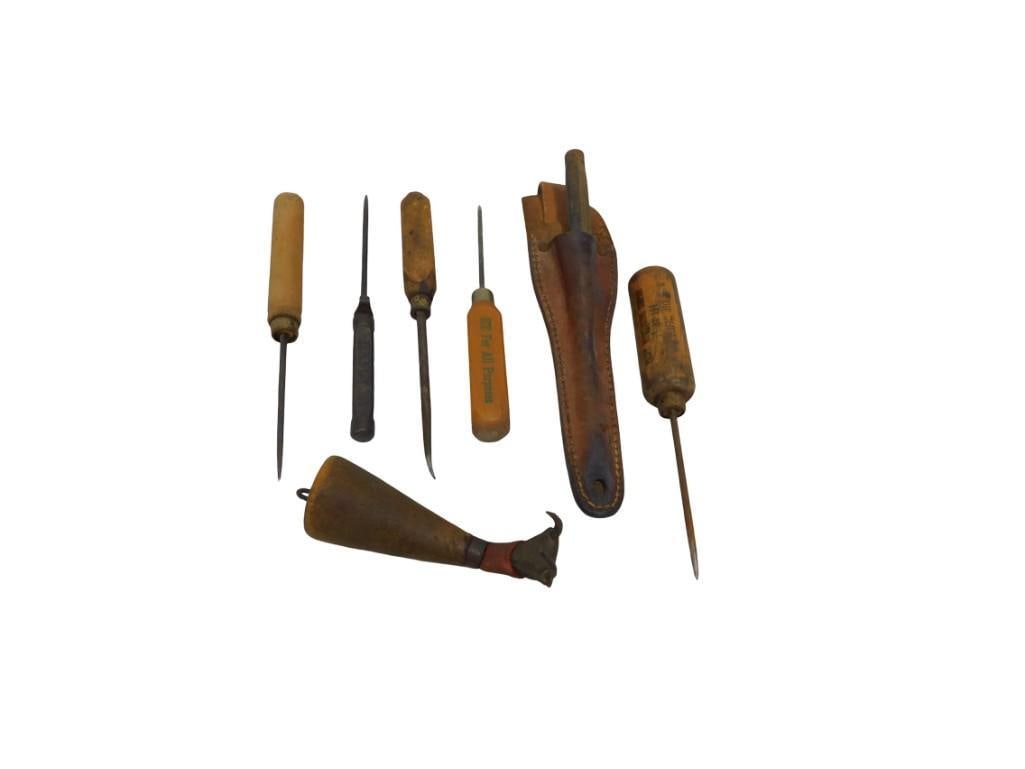 Lot of Advertising Ice Picks Metal and Wooden One Leather Scabbard (1 of 10)