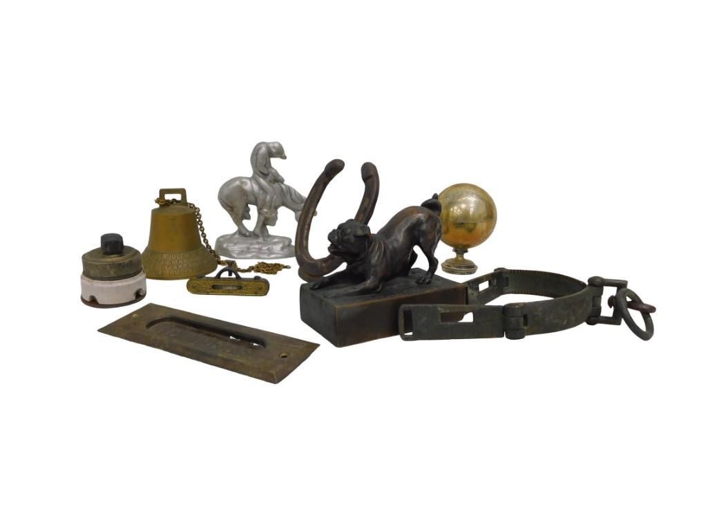 Vintage Figural Bronze Dog, Brass Bell, Shackles & More (1 of 8)