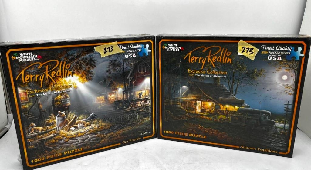 2 brand New sealed Terry Redlin puzzles 1000 pcs each: 2 brand New sealed Terry Redlin puzzles 1000 pcs each All pictures are considered part of the description and should be examined carefully by bidders. Live Auctioneers is now offering Live Ship