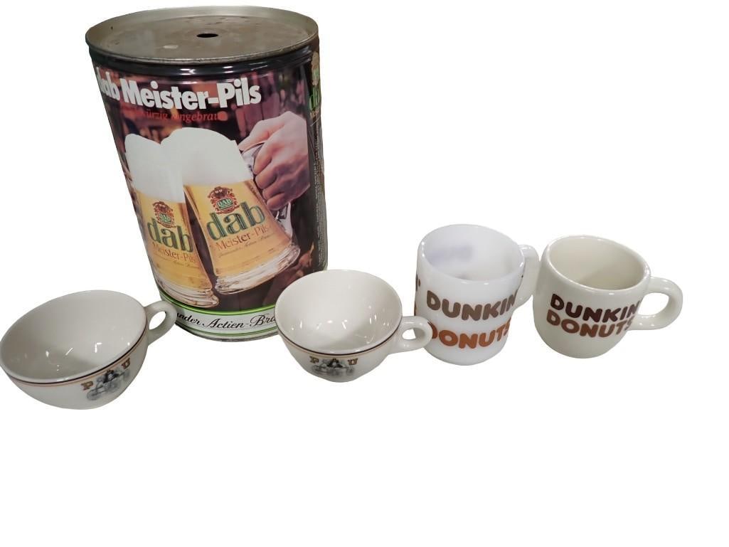 2 Vintage Dunkin Donuts Coffee Mugs, 2 Purdue Coffee Cups & Dap Beer Keg (1 of 8)