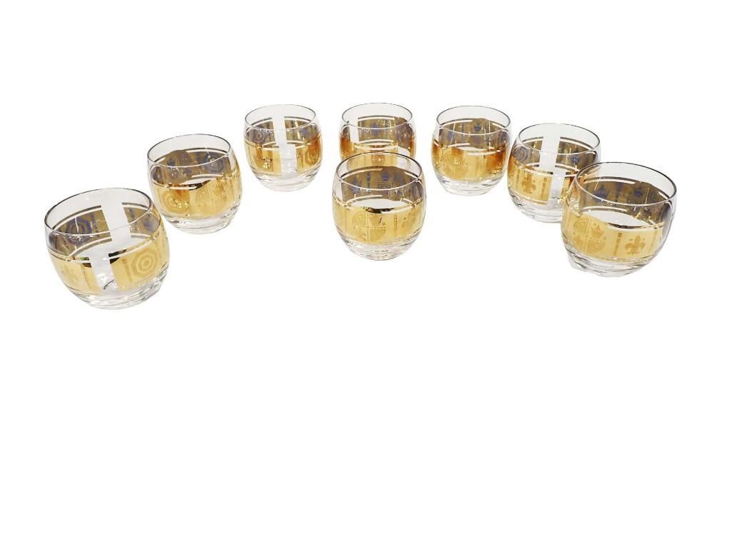 Lot of 8 Mid-Century Lowball Roly Poly Style Glasses With Crest (1 of 5)