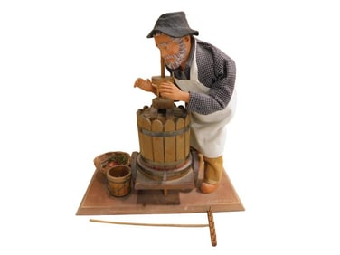 French Santon Figure 10" x 12" Wine Maker with Press