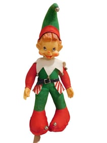 Vtg 1950s-60s Rushton Rubber Faced Christmas Elf Doll 19" tall