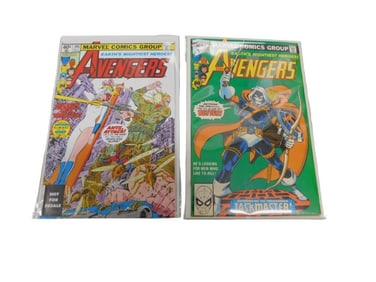 Two Vintage Marvel Avengers Comic Books - Key Issues 196 - 1st Taskmaster Appearance, #195 Tony