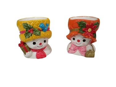 Vintage 1950s-60s Napcoware Snowman Candle Holders or Planters Made in Japan