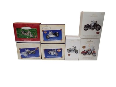 7 Hallmark Keepsake Ornaments incl Harley Davidson Die Cast Metal in Original Boxes