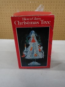 Vintage Blown/Spun Glass Tree with Ornaments
