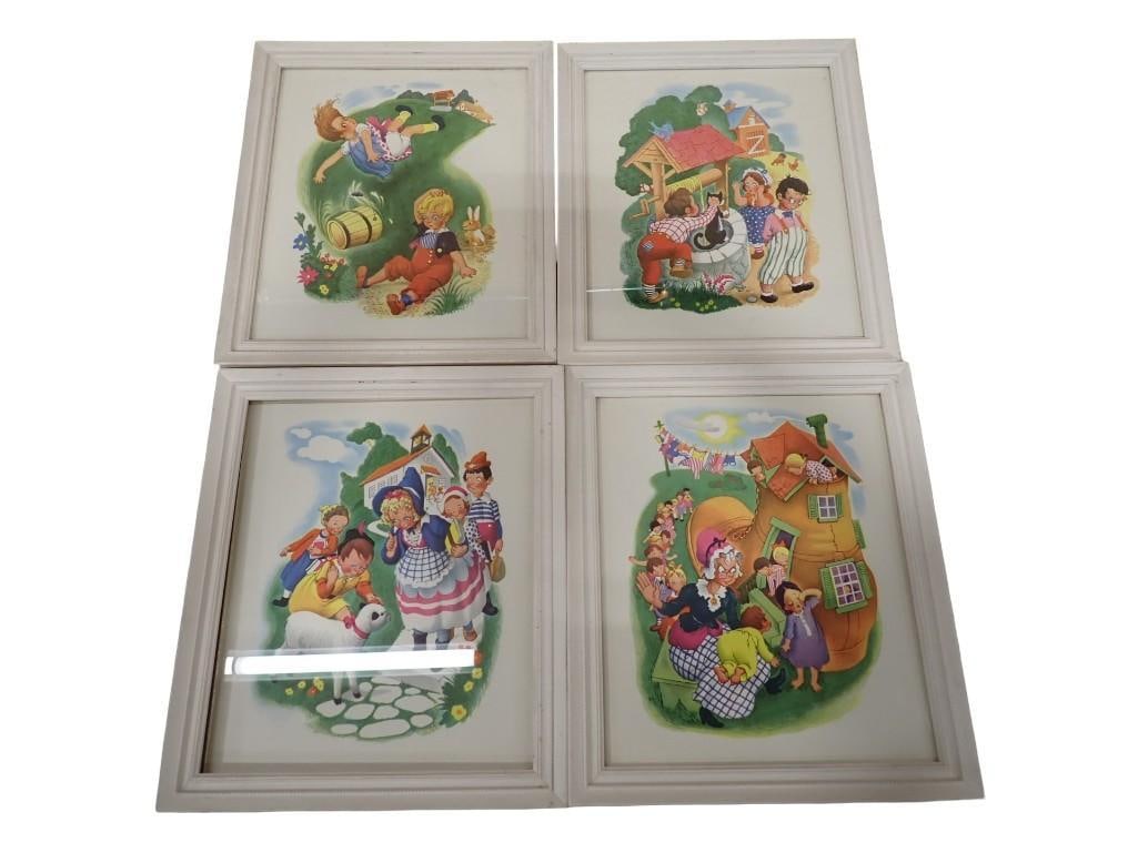 4 Vintage Mother Goose Style Framed Prints from the 1950's taken from an old book  (1 of 9)