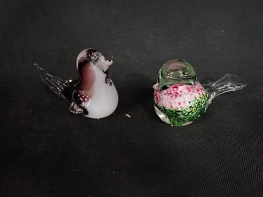 2 Vintage Art Glass Birds Paperweights