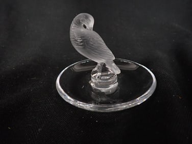 Vintage Lalique France Frosted Glass Turtle Dove Ring Dish