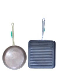 All Clad Skillet Square Frying Pan and 9" Copper and Brass Frying Pan