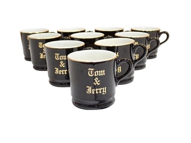 Set of 10 Hall Tom & Jerry Gold Gilt Coffee Mugs