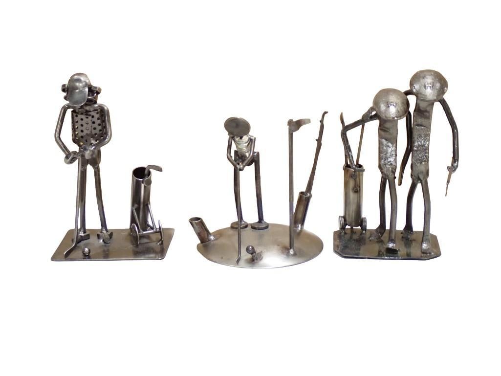 3 Metal Welded Golf Sculpture Art Figures: 3 Metal Welded Golf Sculpture Art Figures All pictures are considered part of the description and should be examined carefully by bidders. Live Auctioneers is now offering Live Shipping through them. 