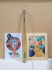 Baseball Lot including Jerry Royster Game Used Bat - no COA, Dave Nestler Wrigley Field Print, and
