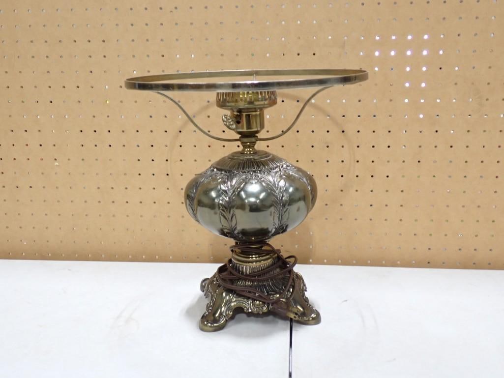 Ornate Lamp with Brass and Metal: Ornate Lamp with Brass and Metal All pictures are considered part of the description and should be examined carefully by bidders. Live Auctioneers is now offering Live Shipping through them. This is a