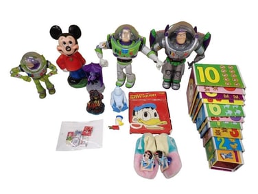 Lot of Toys incl Disney Buzz Lightyear Figures, Mickey Mouse Figure, Donald Duck Safety Scissors,