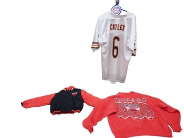 Jay Cutler Chicago Bears Jersey, Chicago Bulls Windbreaker Jacket, Chicago Bulls Sweatshirt