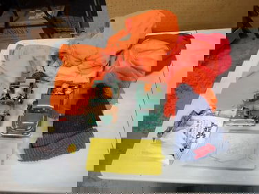 Outdoors Lot incl Fishing Lures, Bass Pro Shops Model Truck, Gemmy Doggone Driver Model Vehicle,