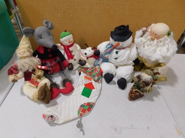 Lot of Winter / Christmas Plush including Santa, Snowman, Stocking, etc.