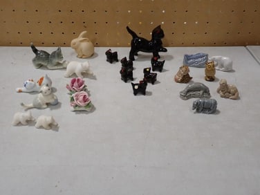 Lot of assorted Animal Figurines, etc. Including Cats, Owl, Bunny, Flowers, etc.