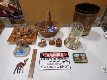 Collectibles Lot incl Dollhouse Miniatures, Carved Wood Camel Animals, Fishing Ashtray,