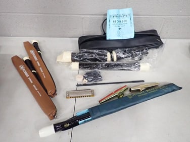 Musical instrument lot including Recorders, Harmonica, Kazoos, etc