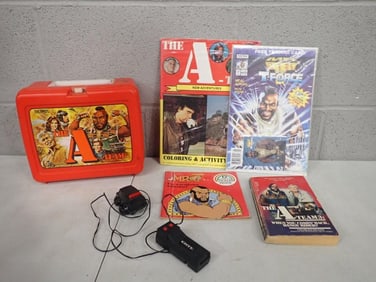 A-Team Lot including Lunchbox, T-Force Comic Book, Activity Book, Mr. T Book, etc