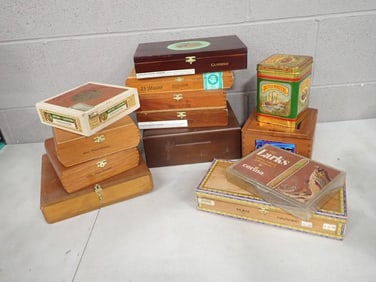 Lot of assorted Cigar Boxes including Vintage, Wooden, Tin, etc.