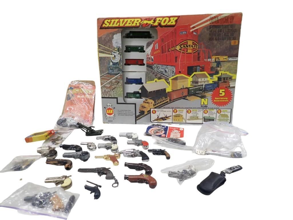 Toy Lot including Silver Fox AHM Train Set, lots of toy guns, etc. (1 of 7)