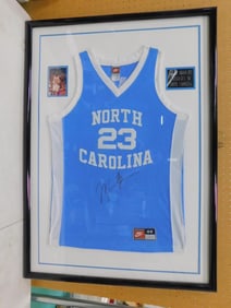 Michael Jordan Autographed North Carolina Blue Basketball Jersey with Frame and COA