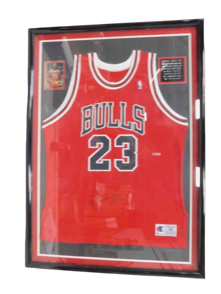 Michael Jordan Autographed Chicago Bulls #23 Basketball Jersey with Frame and COA (1 of 5)