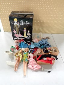 Vtg 1960s-70s TNT Mod Era Barbie Doll With Swirly Cue Dress, Skipper Doll, Clothes, Shoes, Accesso