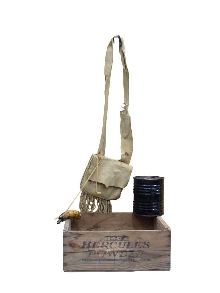 Vintage Hunting Items incl Hercules Gun Powder Wooden Box, DuPont Gun Powder Tin, Hunting Possibles: Vintage Hunting Items incl Hercules Gun Powder Wooden Box, DuPont Gun Powder Tin, Hunting Possibles Bag with Vintage Powder Horn All pictures are considered part of the description and should be exam