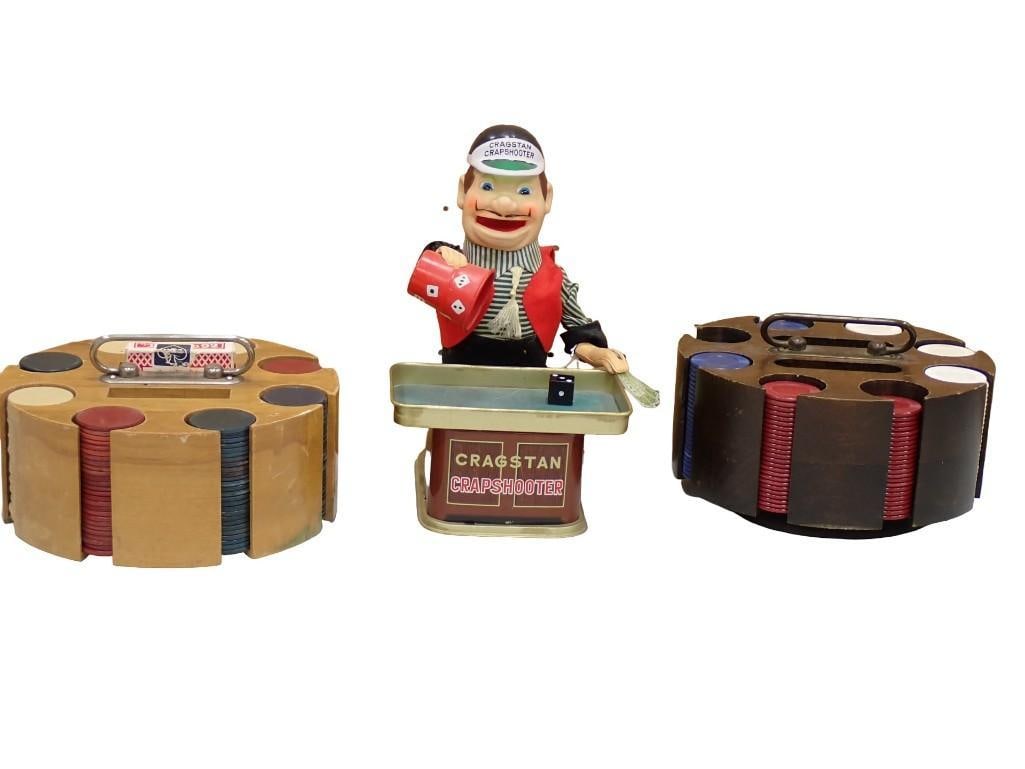Vintage Poker Lot incl Poker Chips and toy Dealer Cragstan Crapshooter (1 of 9)