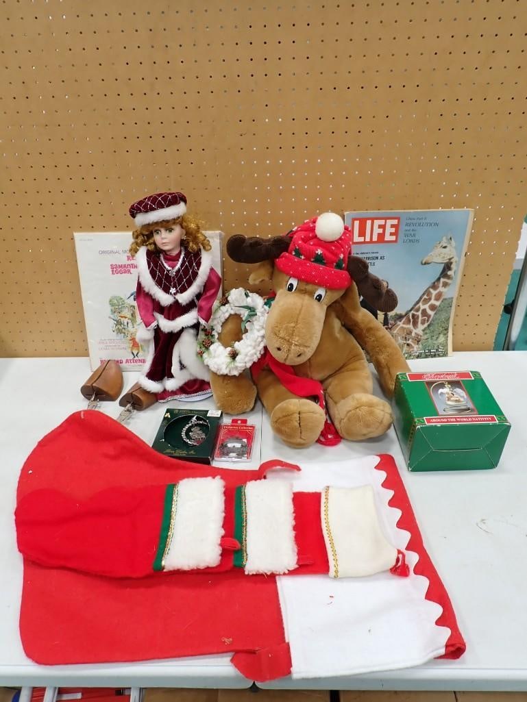 Christmas Lot incl Doll, Plush Christmas Moose, Decorations, etc (1 of 9)