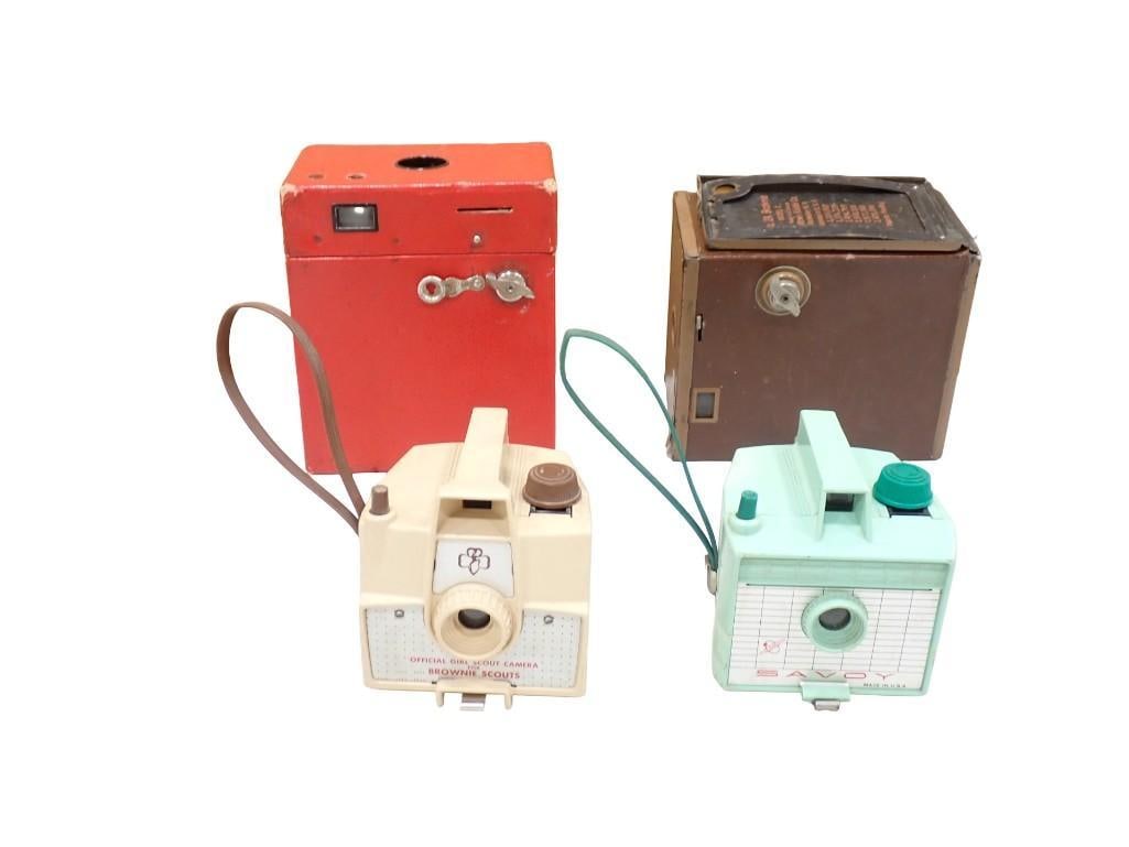 4 Vintage Kodak Cameras incl Savoy Aqua Camera, Red Brownie, Official Girl Scouts Brownie Camera, (1 of 4)