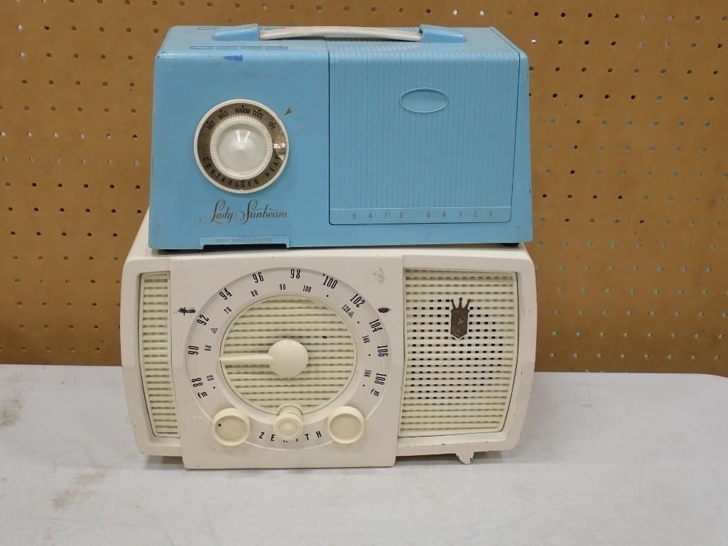 Vintage Zenith Radio and Vintage Blue Lady Sunbeam Hair Dryer (1 of 8)