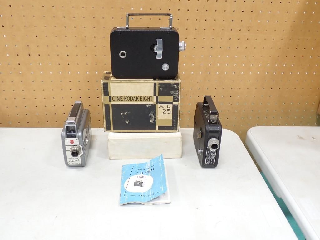 3 Vintage 1930s Kodak Movie Cameras: 3 Vintage 1930s Kodak Movie Cameras. All in great condition and they still work. All pictures are considered part of the description and should be examined carefully by bidders. Li