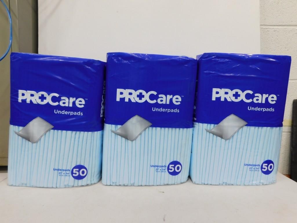 3 Packs of Pro Care Underpads 50 in each for a total of 150: 3 Packs of Pro Care Underpads 50 in each for a total of 150 CRF-150 All pictures are considered part of the description and should be examined carefully by bidders. Live Auctioneers is now offering Li